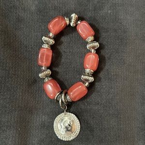 Natural Quartz & Silver Plated Accents stretch bracelet